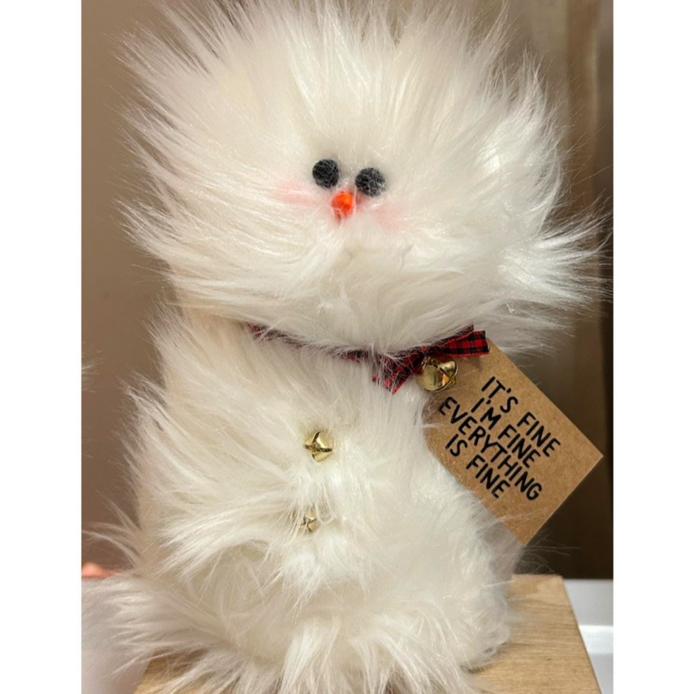 Frazzled Snowman standing faux fur winter decor I’m Fine buffalo checkered bow
